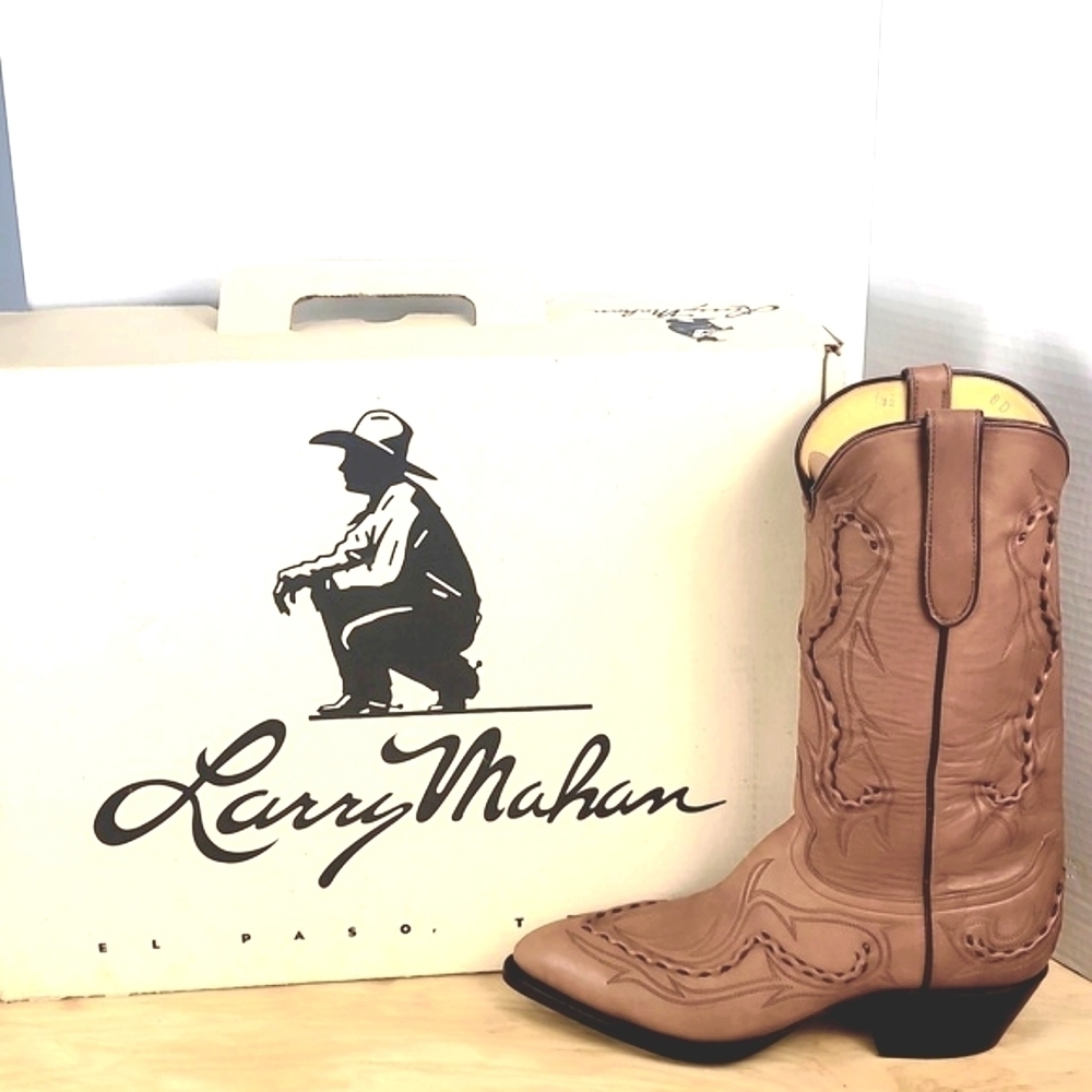 Larry Mahan Vintage Leather Tan Taupe Western Cowboy Cowgirl Boots - Picture 2 of 13